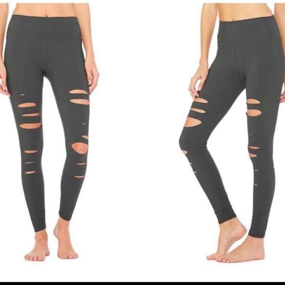 Alo Yoga Ripped Warrior Gray Leggings Size XS - Picture 1 of 5